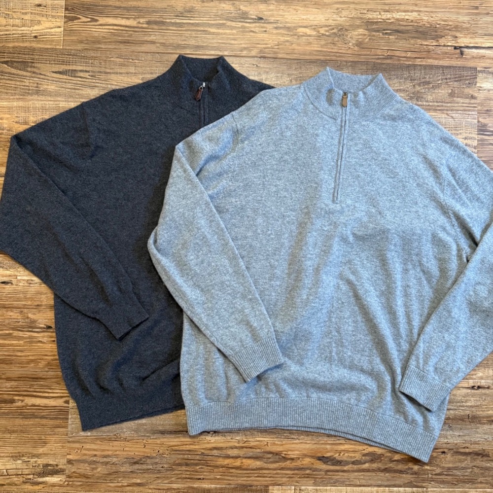 Tom James Cashmere Sweater Mens XXL Gray Quarter Zip Pullover LUXE Bundle EXEC